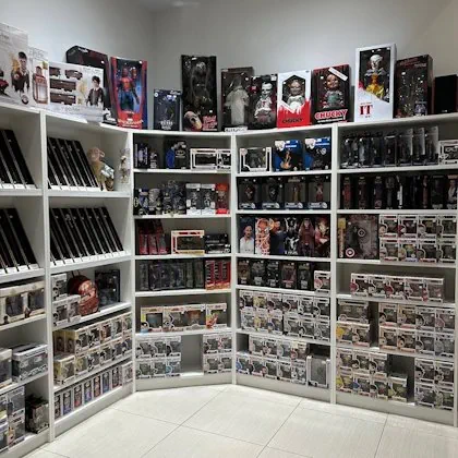 Display cases with collectibles